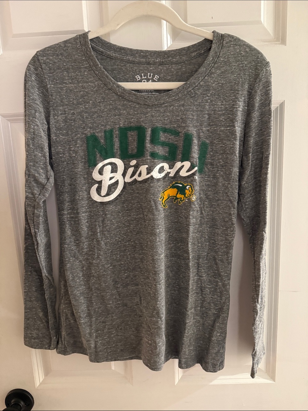 Blue 84 Gray NDSU Bison Long Sleeve Tee with Green & Gold Logo